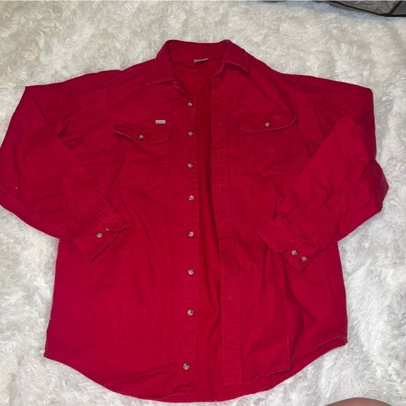 Carhartt Vintage Solid Red Long Sleeve Button Up Mens Thick Shirt size XL - Picture 3 of 4